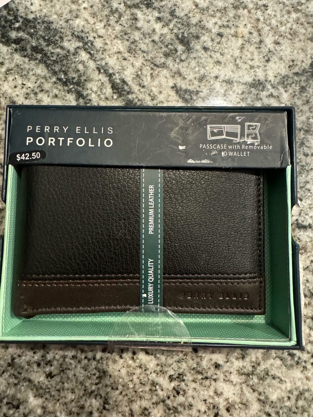 Perry Ellis Dark Brown Leather Passcase Wallet